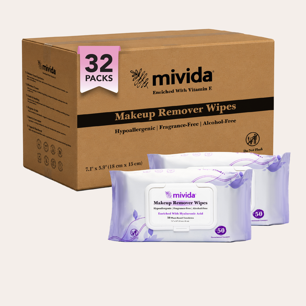 mivida Hypoallergenic Makeup Remover Wipes, Variety Box (8 Packs x 50 Wipes)