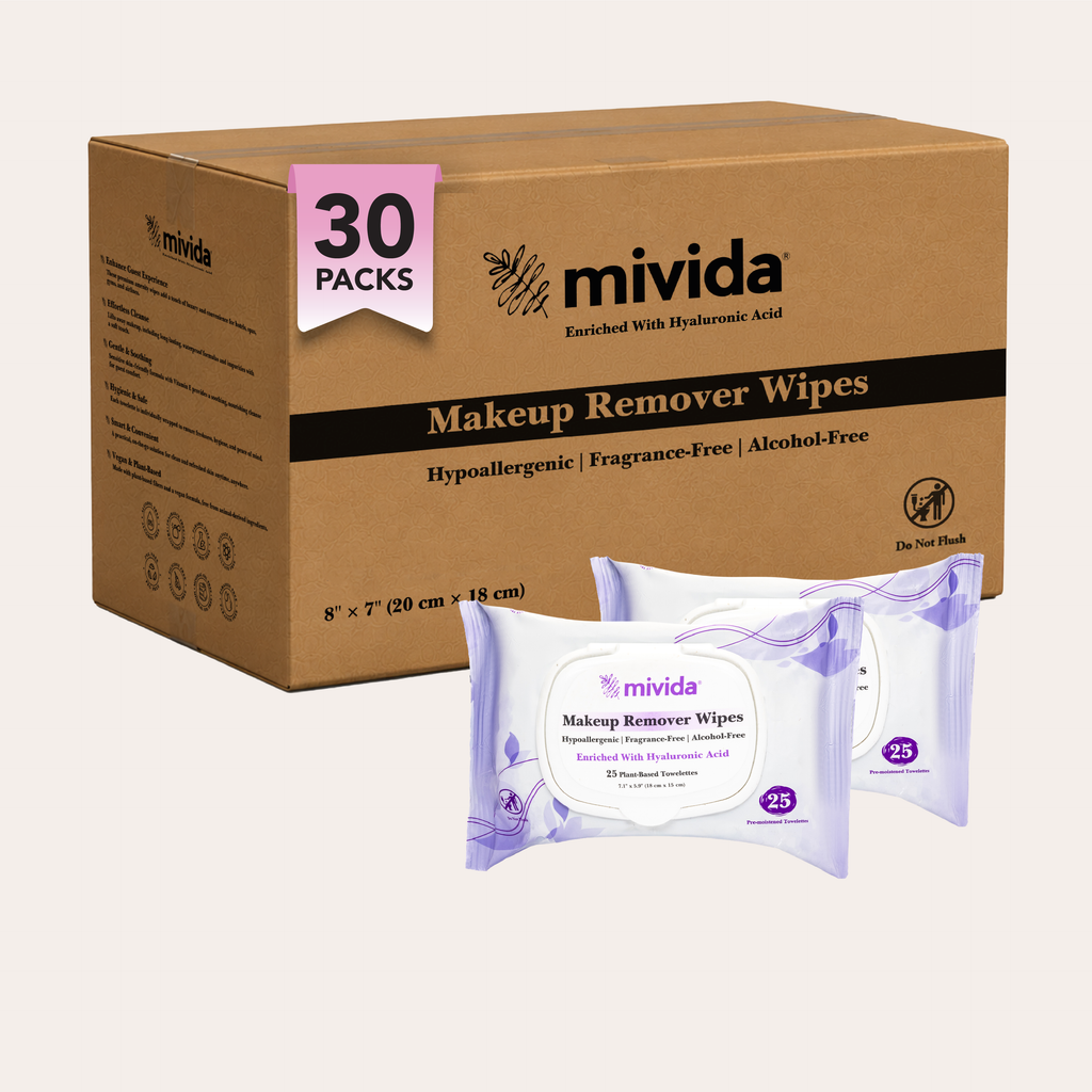 mivida Hypoallergenic Makeup Remover Wipes with Hyaluronic acid, Bulk 25 ct