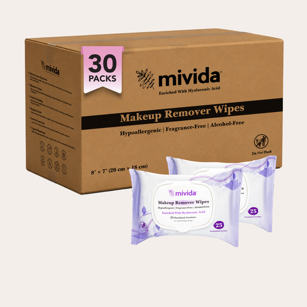 mivida Hypoallergenic Makeup Remover Wipes with Hyaluronic acid, Bulk 25 ct