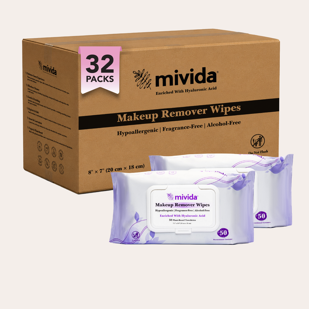 mivida Hypoallergenic Makeup Remover Wipes with Hyaluronic acid, 50 ct