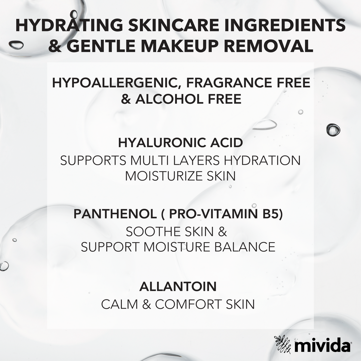 mivida Hypoallergenic Makeup Remover Wipes with Hyaluronic acid, Bulk 25 Counts pack