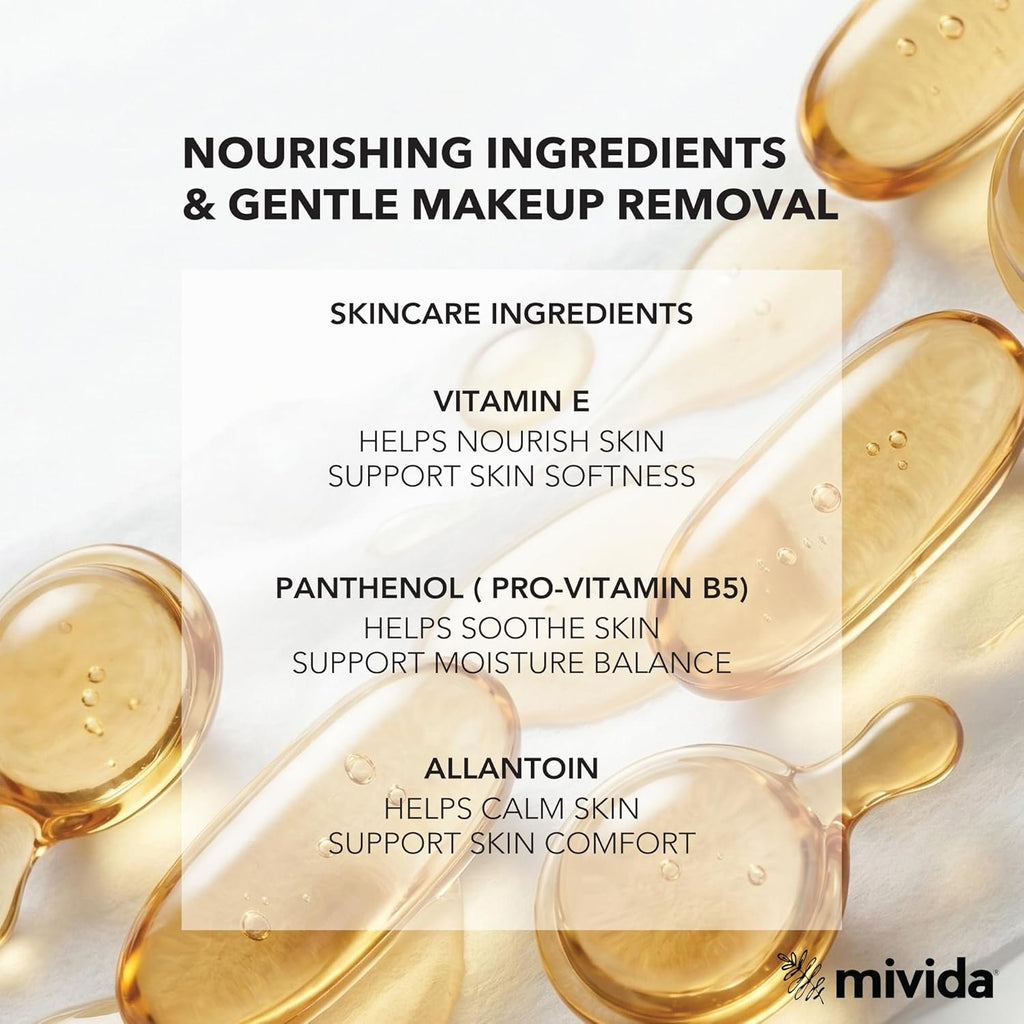 mivida Hypoallergenic Makeup Remover Wipes with Vitamin E, Bulk (10 Packs x 25 Wipes)