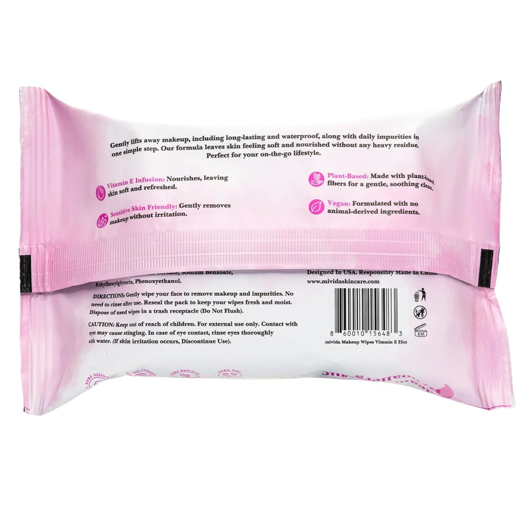 mivida Hypoallergenic Makeup Remover Wipes with Vitamin E, Bulk (10 Packs x 25 Wipes)