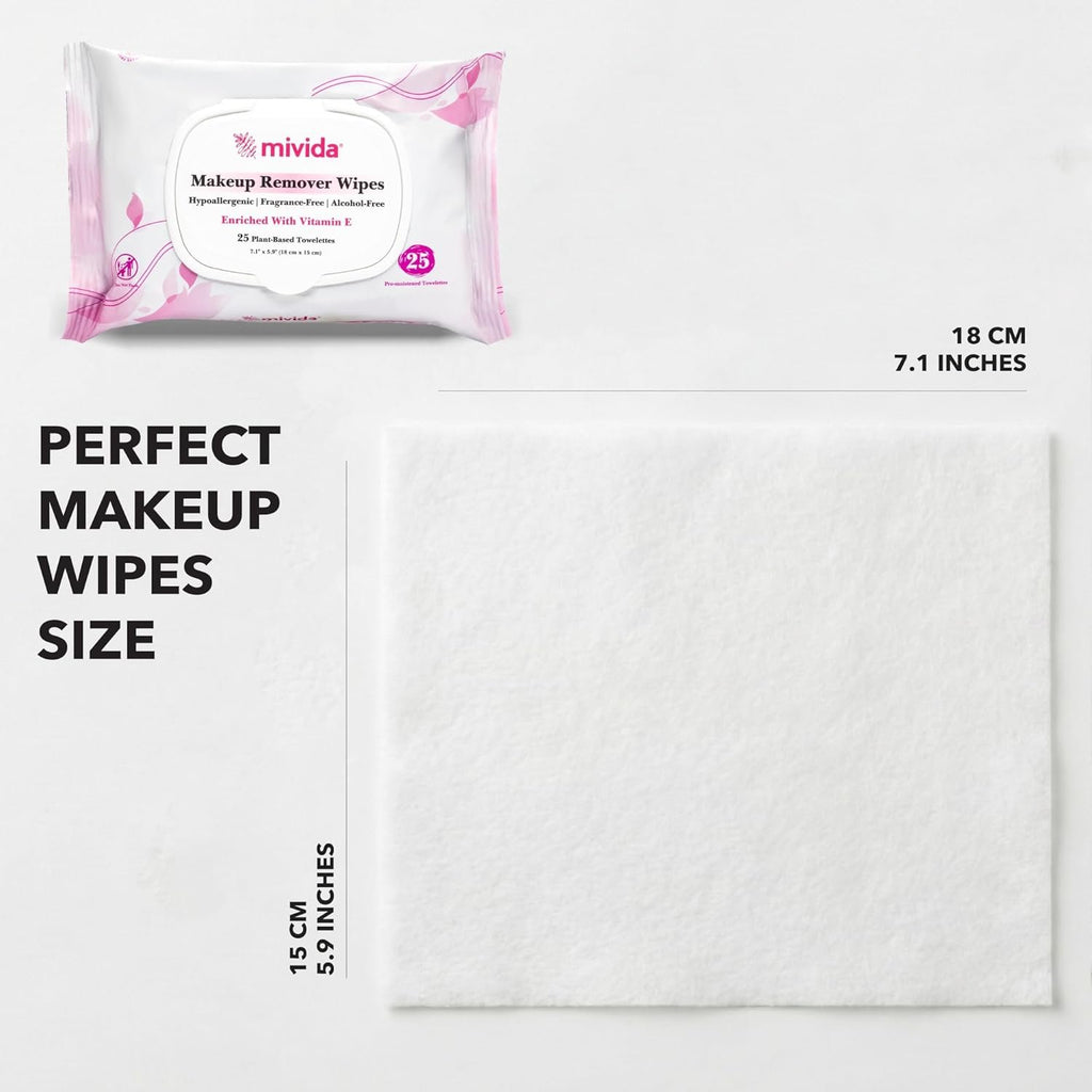 mivida Hypoallergenic Makeup Remover Wipes with Vitamin E, Bulk (10 Packs x 25 Wipes)