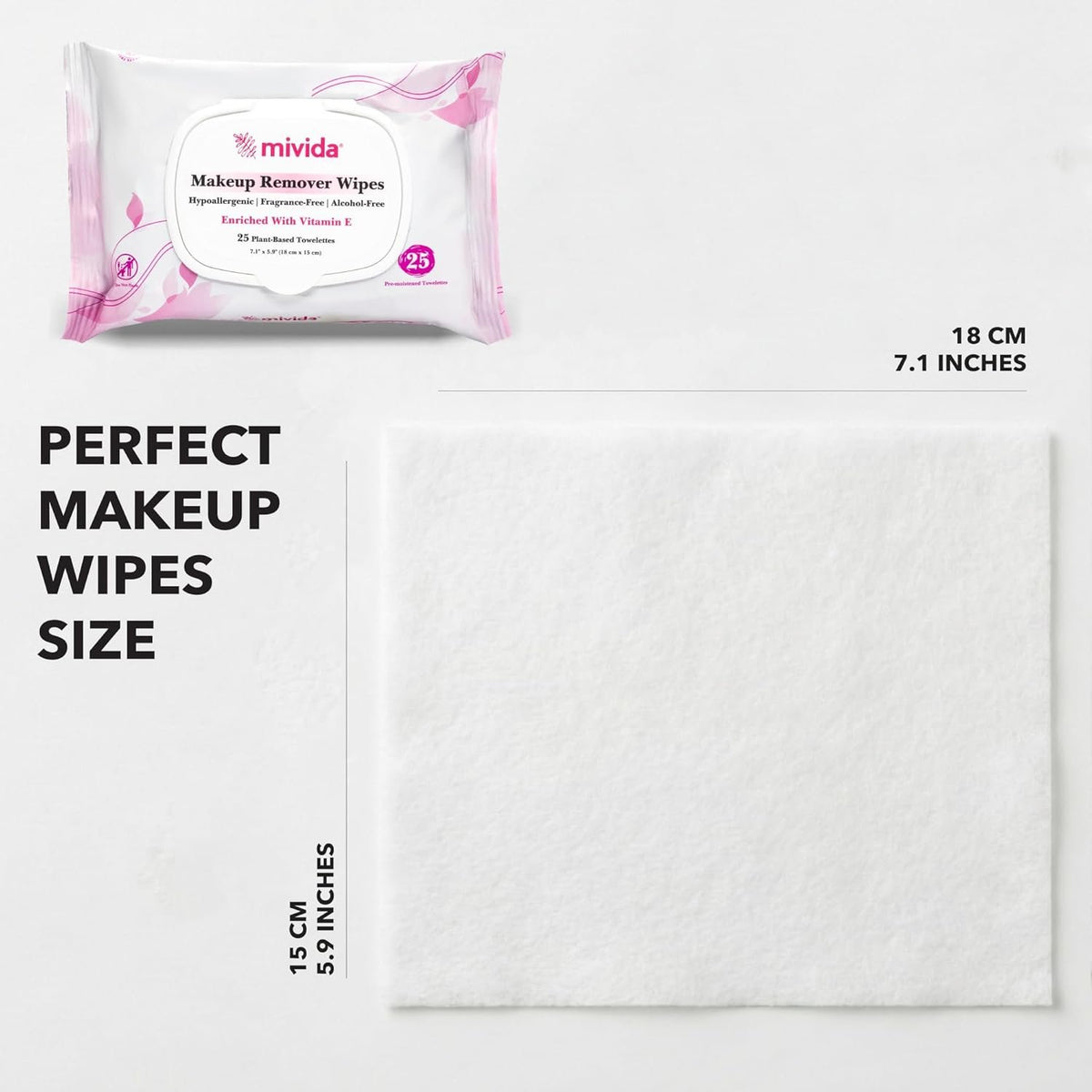 mivida Hypoallergenic Makeup Remover Wipes with Vitamin E, Bulk (10 Packs x 25 Wipes)