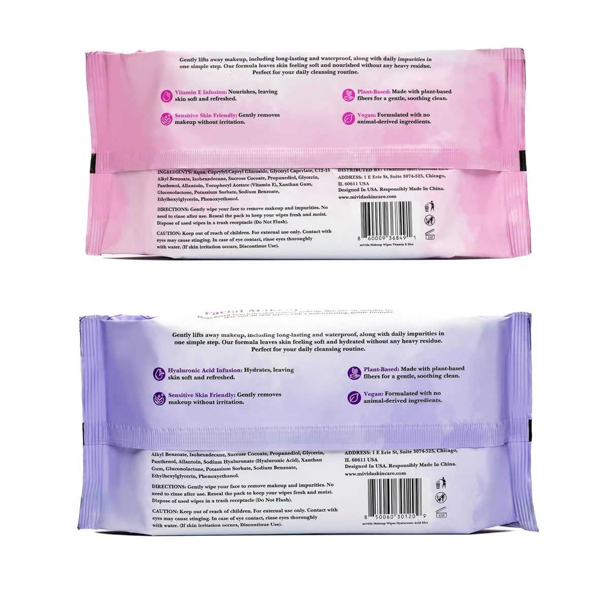 mivida Hypoallergenic Makeup Remover Wipes, Variety Box (8 Packs x 50 Wipes)