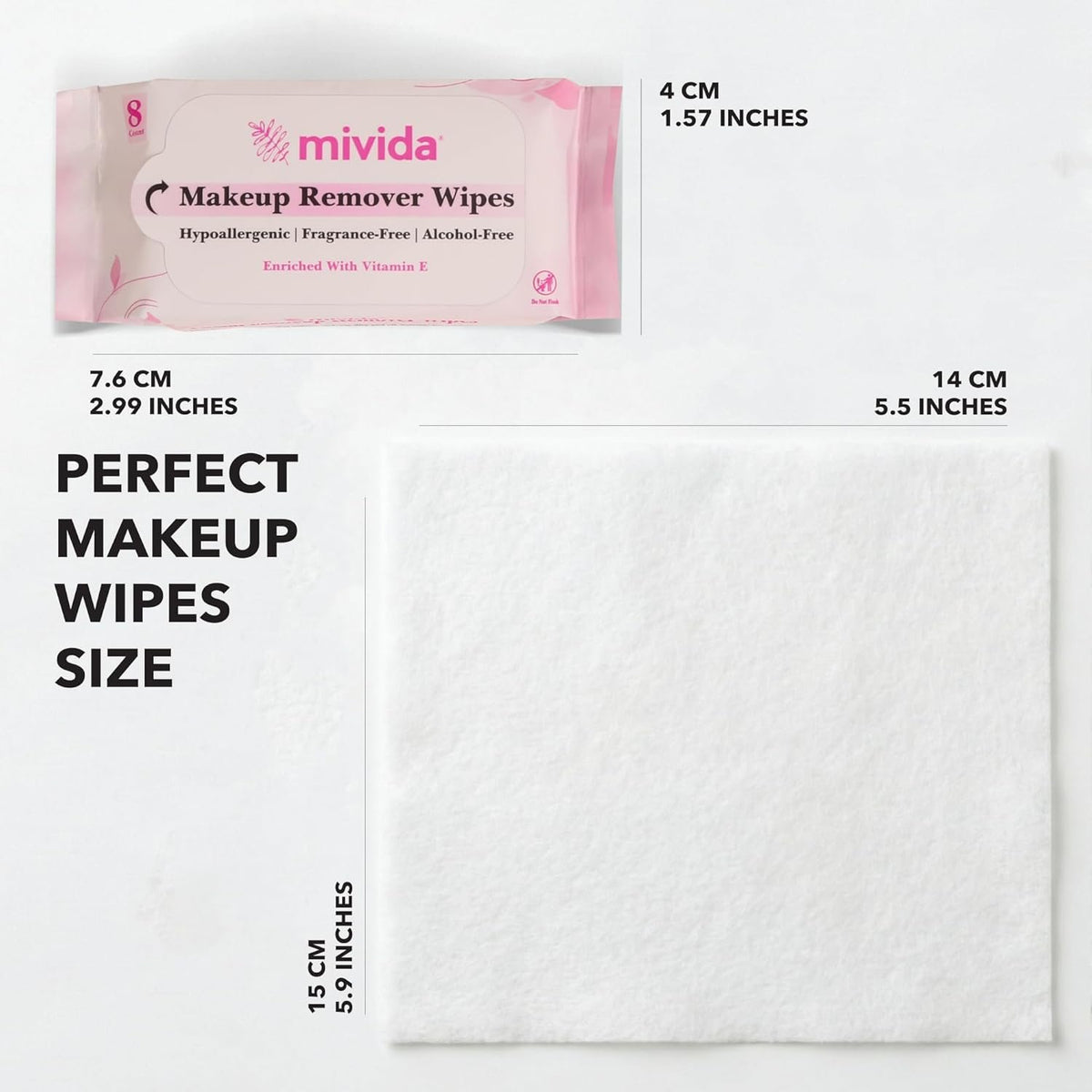 mivida Hypoallergenic Mini Makeup Remover Wipes with Vitamin E, (50PacksX8 wipes)
