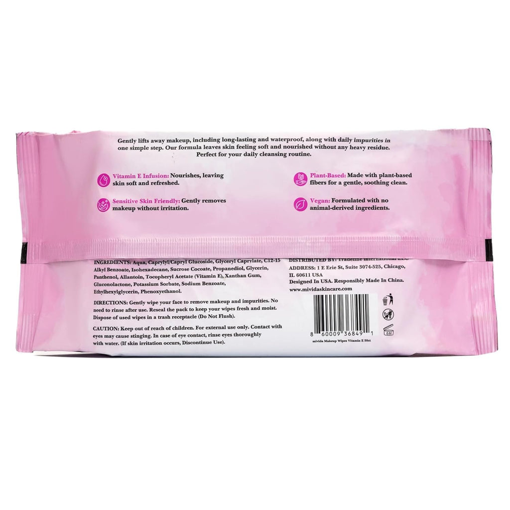 mivida Hypoallergenic Makeup Remover Wipes with Vitamin E, 50 count pack